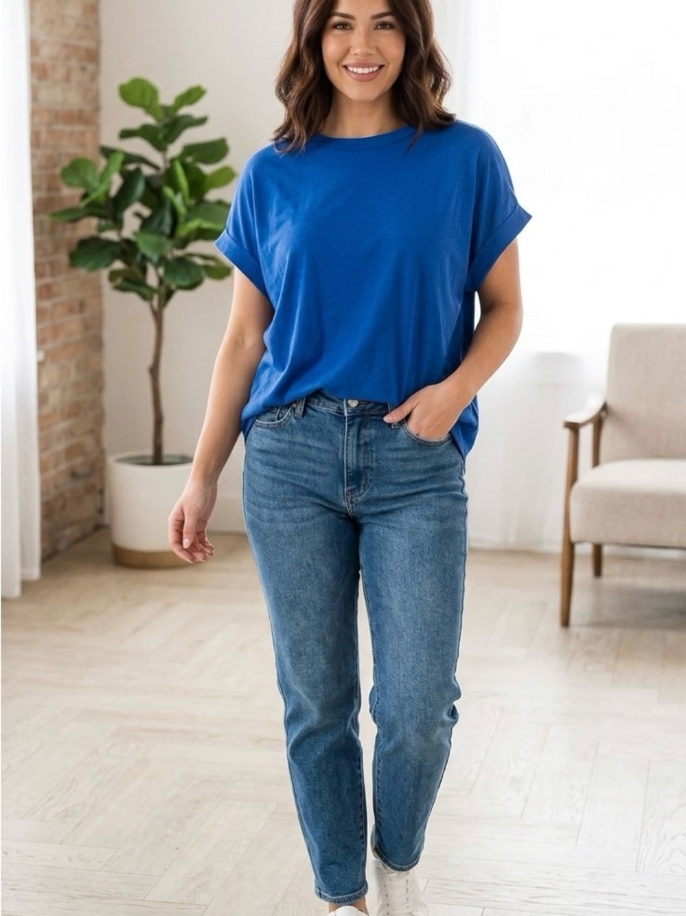 Zenana Royal Blue Dolman Sleeve Cotton Top 100% Cotton Size Large